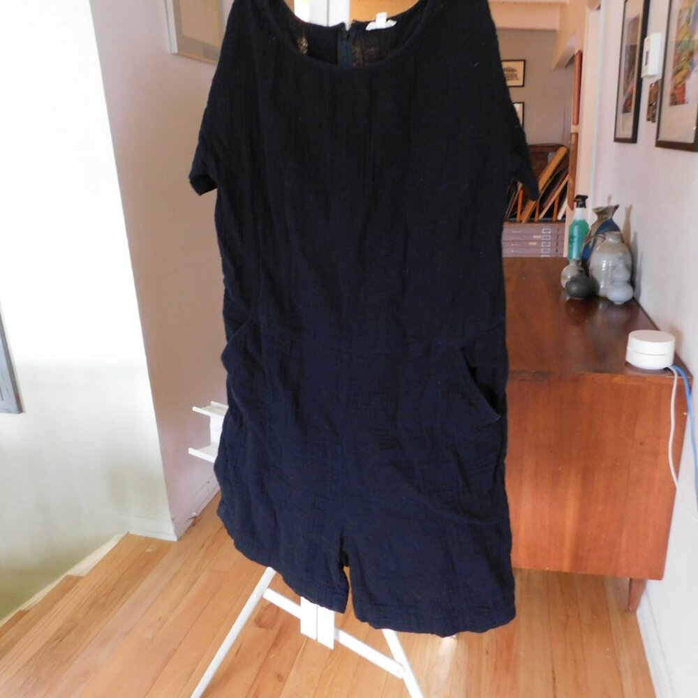 Eileen Fisher Black Cotton Gauze Shorts Romper Large